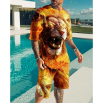 Suvine uus Fierce Beast Lion muster meeste l&uuml;hikesed p&uuml;ksid komplektid vabaaja t&auml;nava T s&auml;rgid + l&uuml;hikesed p&uuml;ksid 2 tk varustus 3D prindiga O-kaelusega dressi&uuml;likond S