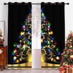 J&otilde;ulukardinad 3D Kuldse j&otilde;ulupuuga P&otilde;drakaunistusega P&auml;ikesevarjukardinad 2 Panel Deluxe elutuba Magamistoa Kodukaunistusega kardinad 100W130H(CM)40x51in&HOOK