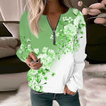 Naiste Dressipluus Pullover Basic Quarter T&otilde;mblukuga Pikkade Varrukatega Print Lilled Pusa vabaaja topp L armee roheline v&auml;rv