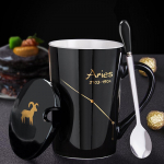 Loov keraamiline kruus &ndash; kaane ja lusikaga T&auml;htkujud, ideaalne kingitus paaridele Aries Spoon with Lid