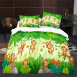 Ahvi tekkikate King Queen Armas multikoomikoomikloomade voodipesukomplekt lastele poistele t&uuml;drukutele Roheline džunglipuu 2/3tk pol&uuml;ester tekikate 135x200cm 2pcs
