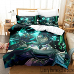 3D Genshin Impact Xiao Anime Voodipesukomplekt Tekikott Voodikomplekt Tekikott Padjap&uuml;&uuml;r Tekk kuningas Queen suurus Poisid T&auml;iskasvanud Voodipesu EU Single 135x200cm