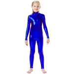 T&uuml;drukute l&auml;ikiv metallik mock kaelusega unitard lukuga seljal &uuml;hes t&uuml;kis pikkade varrukatega bodikost&uuml;&uuml;m lastele wetlook S blue