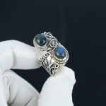 Naturaalne Labradoriit Reguleeritav 925 Sterling H&otilde;bedast S&otilde;rmus - Sobib USA suurustele 6 kuni 10 - Antiikne K&auml;sit&ouml;&ouml; Boho Ehted Naistele ja Meestele, S&otilde;brap&auml;eva Kingitused Adjustable must