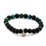 Pierres et Min&eacute;raux. Bracelet Perles Oeil de Tigre vert + Oeil de Tigre bleu clair + Lave 8 Fabriqu&eacute; en France.