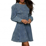 Naiste teksakleit pikkade varrukatega kehasse liibuv minikleit vabaaja volangidega &auml;&auml;rega M sinine