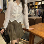 L&uuml;hike s&auml;rk Naiste valge s&auml;rk Naiste kevad ja s&uuml;gis Korea versioon Disainitunnetus Plisseeritud Kolledžistiil Vananemisvastane Puhas Soov Top S valge