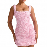 Naiste &otilde;htukleit 3D roosi, kandilise kaeluse, varrukateta, slim-fit, avatud seljaga, &uuml;hev&auml;rviline, kerge, kokteilipeo, balli, minikleit L valge