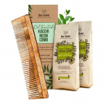 Nat Habit Dual Tooth Wooden Kacchi Neem Comb & Henna Paste Soaked in BlackTea and Herbs For Hair Growth (Combo Pack of 3)