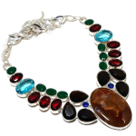 Seam Agate, Black Spinel handmade 925 Sterling Silver Jewelry Necklace 18 J3p61