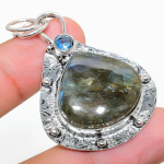 Labradorite, Blue Topaz 925 Sterling Silver Jewelry Pendant 2.09 m7o82