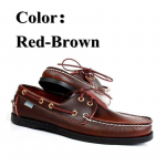 Men Women Genuine Leather Docksides Classic Boat Shoes,Homme Femme Navy Blue-Red Plus Size 36-46 Brand Flats Loafers A085 41