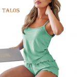 Naiste Cami pidžaamakomplektid Soonikuga varrukateta maika ja elastse v&ouml;&ouml;kohaga l&uuml;hikeste p&uuml;kste komplekt Vabaaja maika puhkamisr&otilde;ivad L