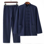 Hiina stiilis puuvillane linane lihtrahva Zen-riided teekomplekt Hiina retro meeste meditatsioon Tang Hanfu XXXL black