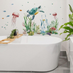 2Pcs Sea World Wall Stickers under The Scenery Home Decor Waterproof Marine Animal
