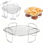 &Otilde;hkfrit&uuml;&uuml;ri riiul ninja kahekordse roostevabast terasest grillresti jaoks, ristk&uuml;likukujuline kuuma &otilde;hufrit&uuml;&uuml;ri korvialuse tarvikud