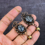 Snowflake Obsidian Handmade Copper Wire Wrap Jewelry Earring 3.15 v4l78