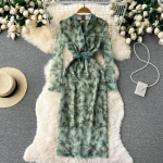 Prantsuse &otilde;rnad naiste prindikontori peokleit, suvine t&otilde;mblukuga, pikkade varrukatega, elegantsed naiste &otilde;hukesed kehakleidid S roheline