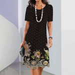 Uued luksuslikud etnilise mustriga kleidid naiste elegantsetele midikleitidele Suvised naiste l&uuml;hikeste varrukatega kleit Moodsad &uuml;lisuured riided S