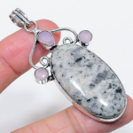 Natural K2 Blue Azurite, Chalcedony 925 Sterling Silver Pendant 2.88 n2a41