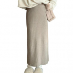 Naiste Midi Seelik K&otilde;rge V&ouml;&ouml;kohaga Lahtise L&otilde;ikega Soonikkoes Kudumisseelik &Uuml;hev&auml;rviline S&uuml;gis-Talv Sirge L&otilde;ikega Seelik Mitmek&uuml;lgne Igap&auml;evane Riietus valge