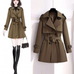 L&uuml;hike trenchcoat naistele, keskmise pikkusega, Briti stiilis, kitsas kevad-s&uuml;giseline vabaajajakk S khaki