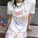 Y2k Harajuku Kawaii T-s&auml;rgid Naiste Jaapani mood Magusad t&auml;navariided Multifilmi tr&uuml;kised lahtised s&auml;rgid, topid, pehmed t&uuml;drukud, suvine XL