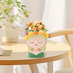 Cute Girl Flower Pot with Fruit on Head Drainage Hole, Versatile for Home Office Decoration, Style B