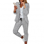 2 tk/komplekt Naiste bleiserp&uuml;kste &uuml;likond s&auml;lguga krae Slim Fit pikkade varrukatega, naastuvastane pidulik naiste mantel p&uuml;ksid &uuml;likond riided &uuml;likond S helehall v&auml;rv