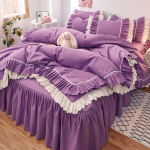 WOSTAR Roosa printsessistiilis tekikott voodilina padjap&uuml;&uuml;r 2 inimesele luksuslik kaheinimesevoodi voodipesu neljaosaline komplekt /queen/king size Twin size 4 piece