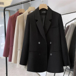 Naiste s&uuml;gistalve&uuml;likond Mantel &uuml;hev&auml;rviline V-kaelusega pikkade varrukatega Slim Fit Naiste &auml;rikontori bleiserjakk S must