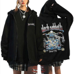 Raskemetalli Rockib&auml;nd Black Sabbath Tuur 1974 T&otilde;mblukuga Huppar Ozzy Osbourne Kolju Graafika T&otilde;mblukuga Jakk Mehed Naised Vintage Jakk 2XL