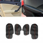 For Honda Accord 2008 2009 2010 2011 2012 4pcs Black with red line Microfiber Leather Car Interior Door Armrest Panel Cover Trim