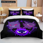 Pokemon Gengar Tr&uuml;kitud Voodipesu Kollektsioon Multikas Anime Tekikott Tekk Padjap&uuml;&uuml;r Poistele T&uuml;drukutele Lastele T&auml;iskasvanutele Voodipesu Kollektsioon Luksus 140x200cm 3pcs