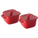 Staub Cocotte Paarikomplekt Keraamilisest S&auml;ilitusn&otilde;ust Jaapani La Cocotte Ruudukujuline Ruudukujuline Kirsike, 8cm, 2 Kuumakindel Anum, Mikrolaineahjus Ohutu [Ametlik kirss
