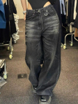 Vintage mustad laia s&auml;&auml;rega teksad Naiste Suured High Street Korea mood kottis teksap&uuml;ksid Grunge Y2k naiste hiphop S must