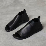 Naiste suvised uued nahast lamedap&otilde;hjalised avatud varba sandaalid pehme tallaga libisemiskindlad kerged madalad slip-on sandaalid katavad kandu vabaaja sandaalid 35 must