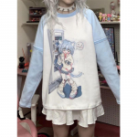 Y2k esteetiline eemaldatav varrukatega T-s&auml;rk naiste Kawaii kassimustriga Grunge topsid Jaapani Harajuku T-s&auml;rk Fairycore E-t&uuml;druku t&auml;navar&otilde;ivad XXL sinine