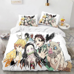 Demon Slayer 3D Voodipesu Komplekt Anime Tekikate Padjap&uuml;&uuml;rid &Uuml;he-, Kahekohaline, T&auml;ism&otilde;&otilde;dus, Kuninganna, Kuninga Suurus Poistele T&uuml;drukutele Kingitus Kodu Dekoor EU Single 135x200cm
