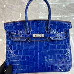 Krokodillimustriga plaatinav&auml;rvi kott uus moodne mitmek&uuml;lgne kaasaskantav &otilde;lakott ehtsast nahast naiste kott Crocodile pattern platinum 25cm blue