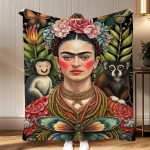 klassikaline kunstnik Frida Kahlo Pehme korallpunane fliisist tekk 310 gsm Kohev soe tekk diivanile voodile diivanile magamistoa kaunistuseks 75x100cm