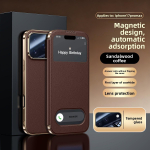 Kroomitud Smart View akna ja ehtsa nahaga telefoni&uuml;mbris IPhone 17 Pro Max ja 17 Pro jaoks, magnetilise klapp-rahakoti hoidjaga kate iPhone17 Pro