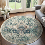 Alfombra redonda verde para sala de estar,Alfombra bohemia Vintage para dormitorio,Arte avanzado elegante,lavable a m&aacute;quina Diameter 150cm gray