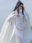 Xie Lian t&auml;ielik cosplay komplekt: Parukas, Hanfu, S&auml;rk, M&uuml;ts ja Suure Varrukaga Vana Yue Shen Kost&uuml;&uuml;m. M gray
