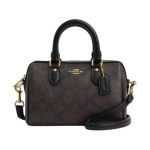 COACH Rowan 18 esipaneelil logo klassikaline ja elegantne PVC &otilde;la-crossbody kott k&auml;ekott v&auml;ike suurus naiste pruun presb&uuml;oopiline ja must must