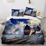 Rongiteemaline tekikottide komplekt 2 tk, Pehme mikrokiust voodipesukomplekt lukuga 3D retro Rongiga tekikott ja padjap&uuml;&uuml;rid 100x135cm 2pcs&Duvet Cover