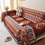 Etnilise stiiliga diivanikate tekk Kogu kattev geomeetriline lillemuster Jacquard l&otilde;ngav&auml;rviga diivanikate Polsterdatud diivanipadjad 90x90cm