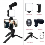 Nutitelefoni videologimise komplekt koos statiivi telefonihoidikuga minimikrofoni LED t&auml;itevalgusti starter TikToki otse&uuml;lekande video YouTube'i jaoks must