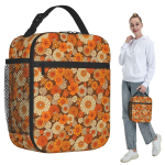 70ndate Retro Karikakrad, Vintage Flower Power Boho Isoleeritud L&otilde;unakoti Lastele Kooli Jahutuskott Termiline Toidukarp Kandekott L&otilde;unakarbid One Size beige
