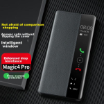 Honor Magic4 Pro Telefoni&uuml;mbris Honor Magic4 Nahast Klapp-&uuml;mbris Smart View aknaga, Lihtne paigaldada T&auml;ielik Kaitse P&otilde;rutuskindel V&auml;limus, Must